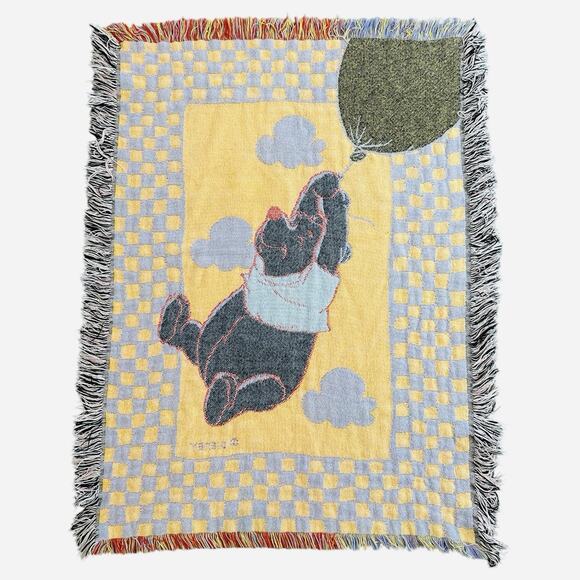 Vintage Disney Winnie The Pooh With Balloon Tapestry Blanket 42”x30” 1990s Throw - Picture 6 of 6